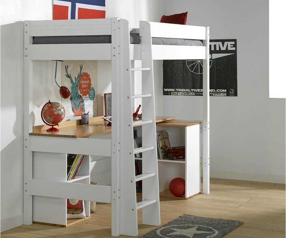 Lit Mezzanine Clay Blanc avec Bureau intégré