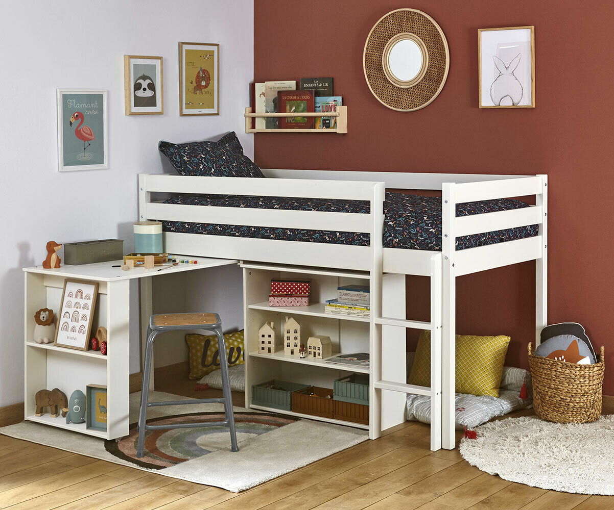 Bureau avec commode de rangement coloris blanc - Hauteur 76 x