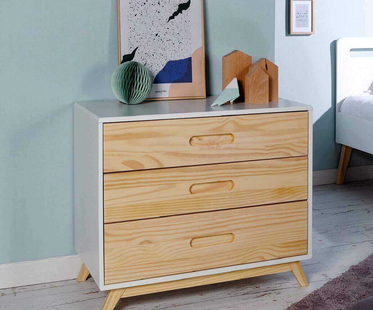Commode Bebe Songe Blanche Et Bois 3 Tiroirs De Rangement