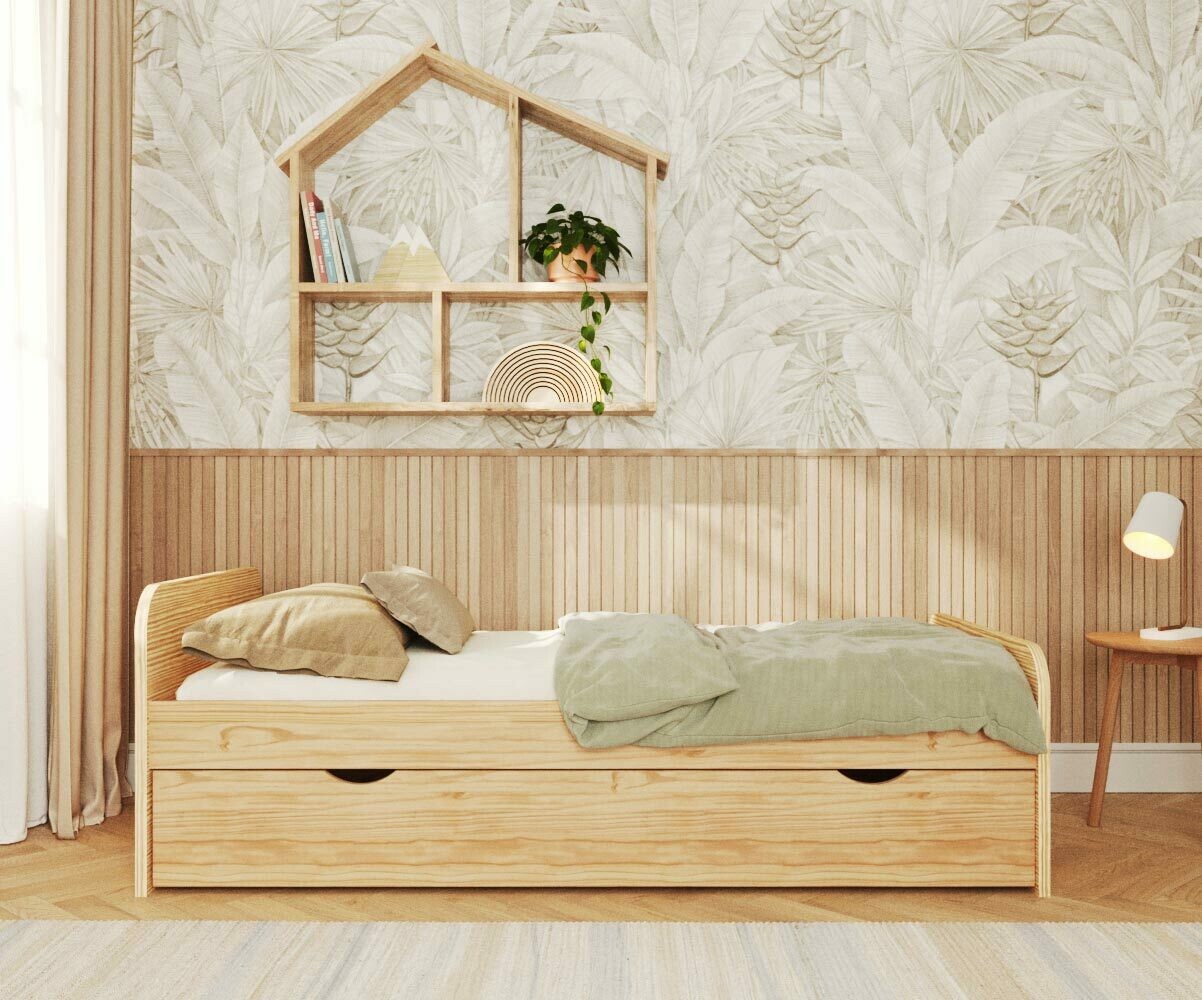 Lit gigogne enfant avec 2 matelas Twist Bois naturel 90x190 cm/Opt:Matelas Norway 13 cm