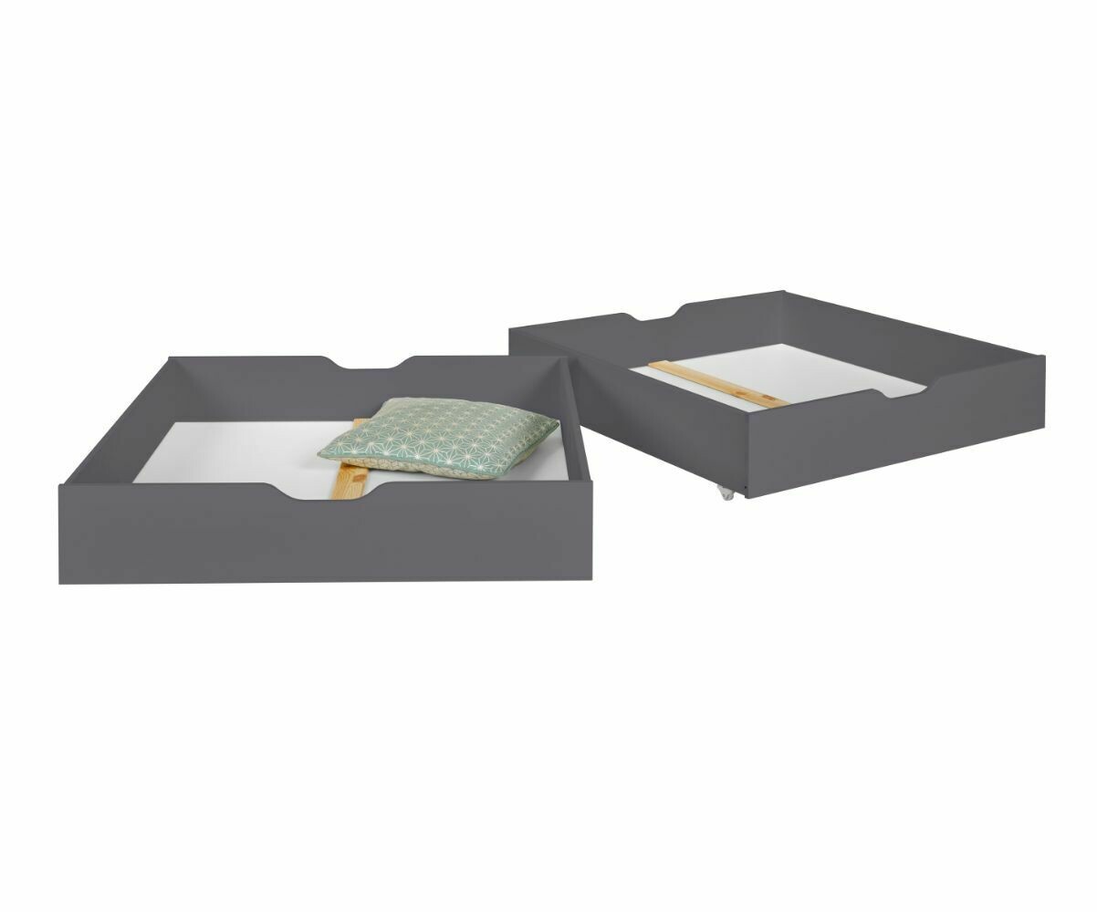 PROMO ! Lot de 2 tiroirs pour lit superposé enfant Wood Gris anthracite 90x190 cm