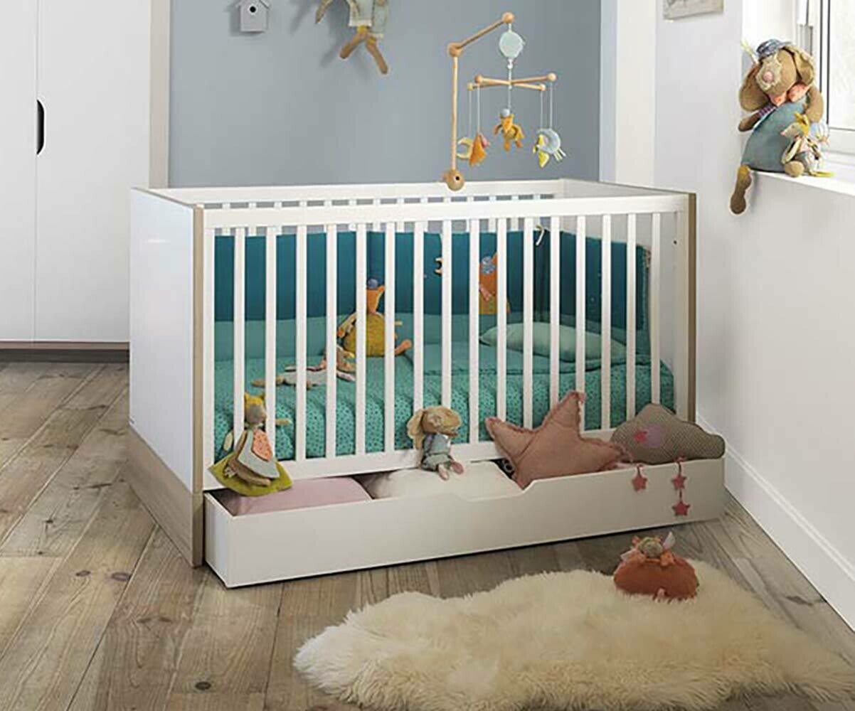 Lit Bebe Evolutif Plume Blanc Et Bois Avec Matelas
