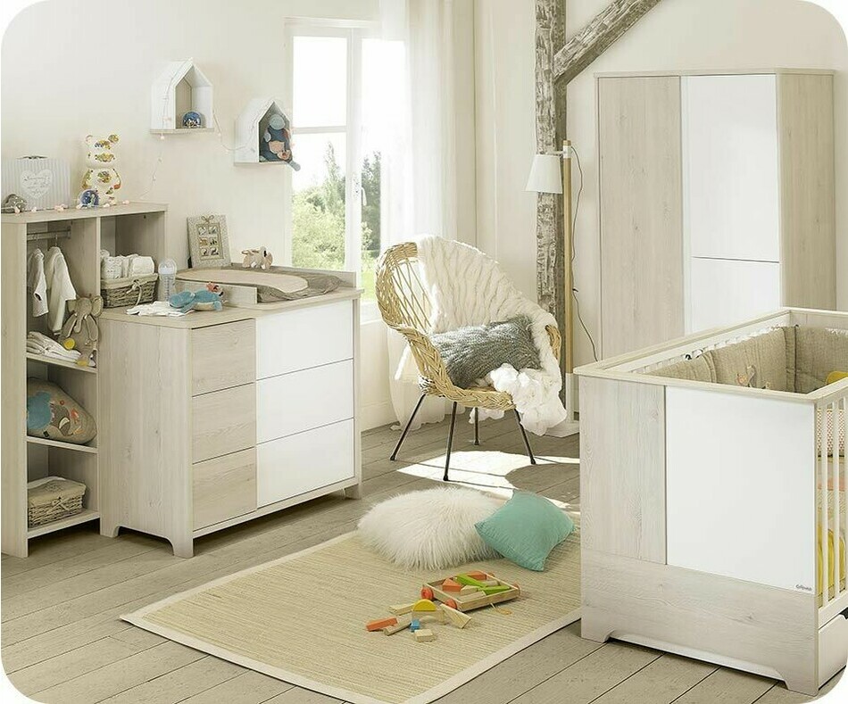 Chambre bébé évolutive Lili bois et blanche 