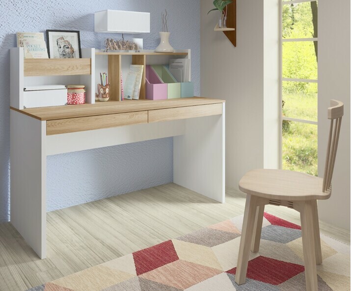 Bureau enfant Iléo Blanc et Bois avec rangement