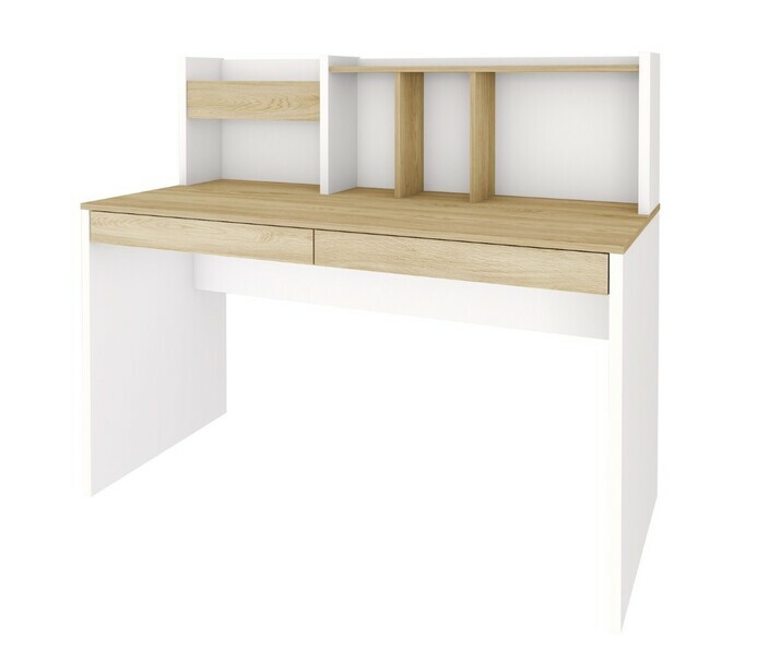 Bureau enfant Iléo Blanc et Bois chêne clair avec rangements