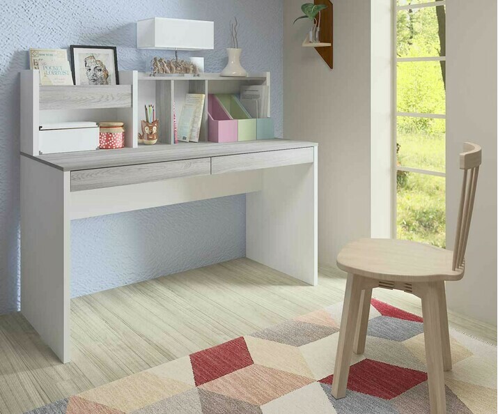 Bureau enfant avec rangements en bois - blanc - POLLUX 