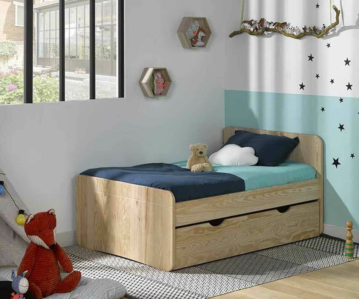 Lit évolutif enfant avec matelas Willow Bois naturel 90x140 à 90x190 cm
