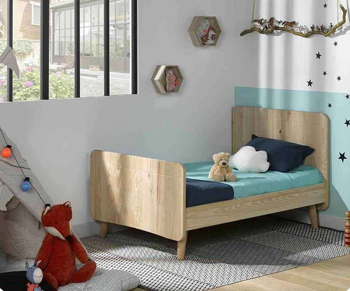Lit évolutif enfant avec pieds et matelas Willow Bois naturel 90x140 à 90x190 cm