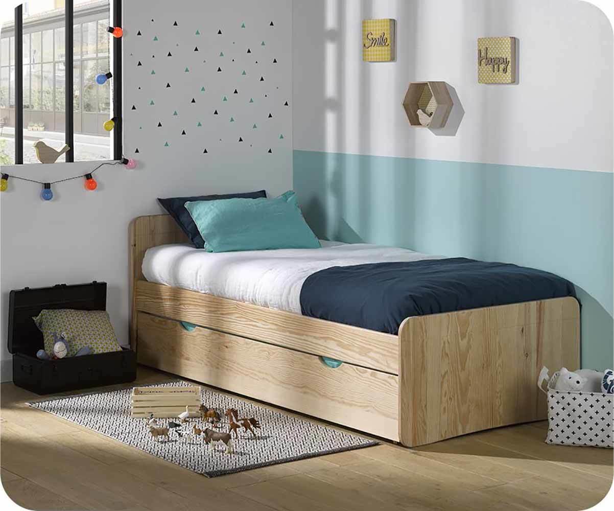 Lit enfant avec sommier et matelas Willow Bois naturel 90x190 cm/Opt:Matelas Airfresh 15 cm