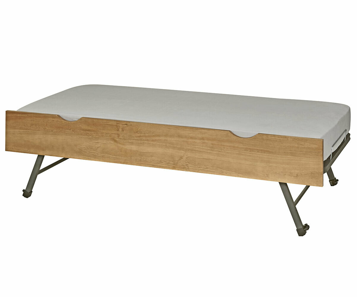Sommier gigogne enfant avec façade en bois massif 2 passe mains Noisette 80x190 cm