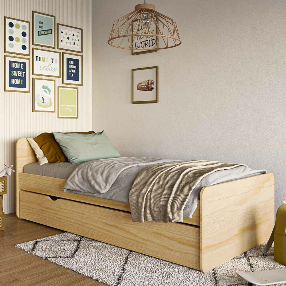 Lit gigogne enfant Willow Blanc et hêtre 90x190 cm