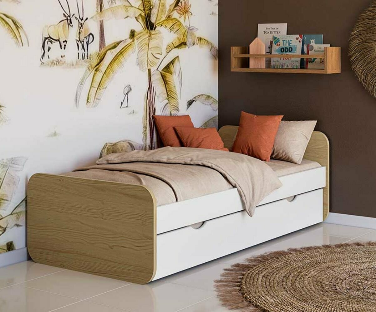 PROMO ! Lit enfant avec sommier Lemon Blanc et bois 90x190 cm