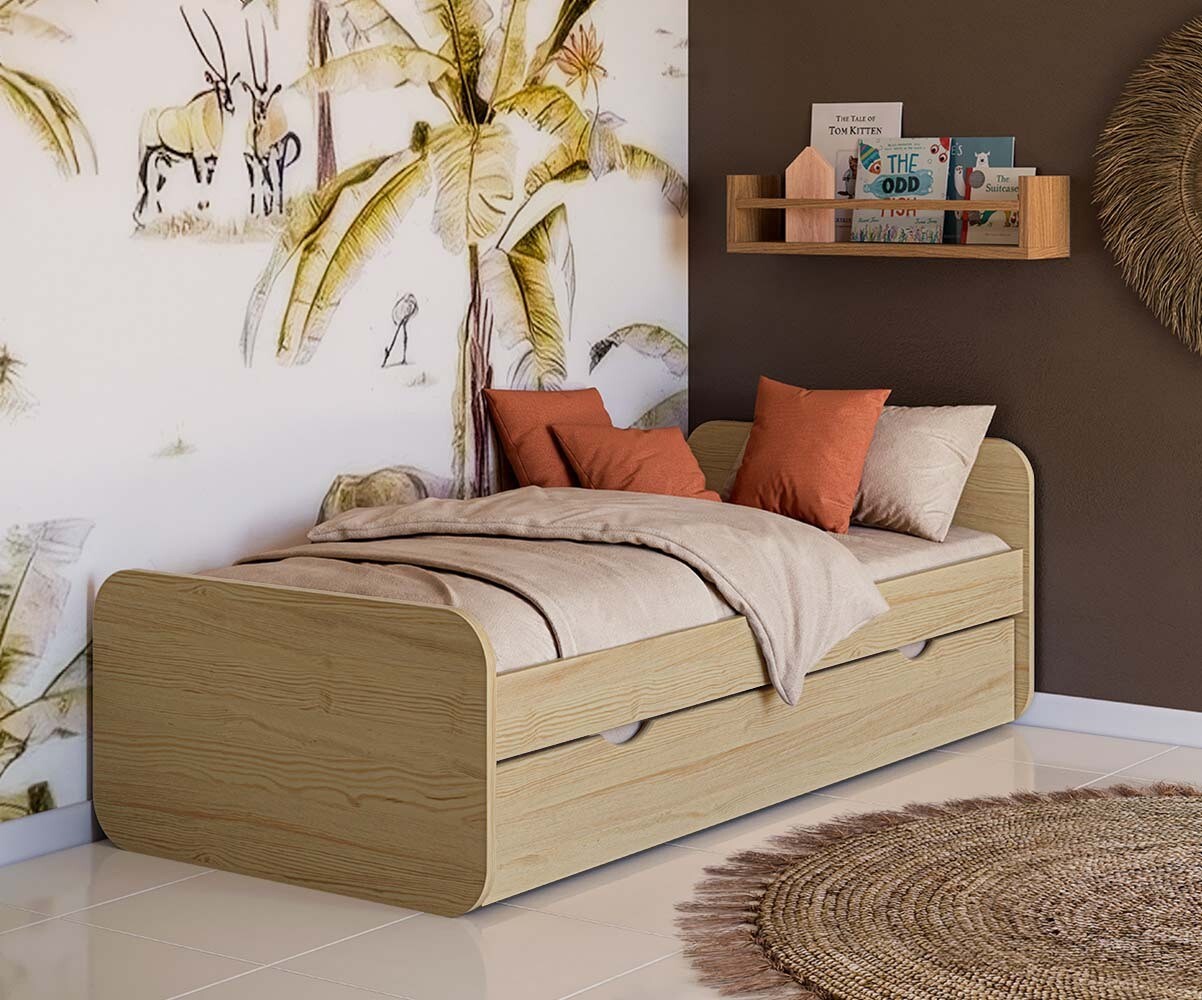 PROMO ! Lit gigogne enfant avec 2 matelas Lemon Bois naturel 90x190 cm/Opt:Matelas Airfresh 15 cm