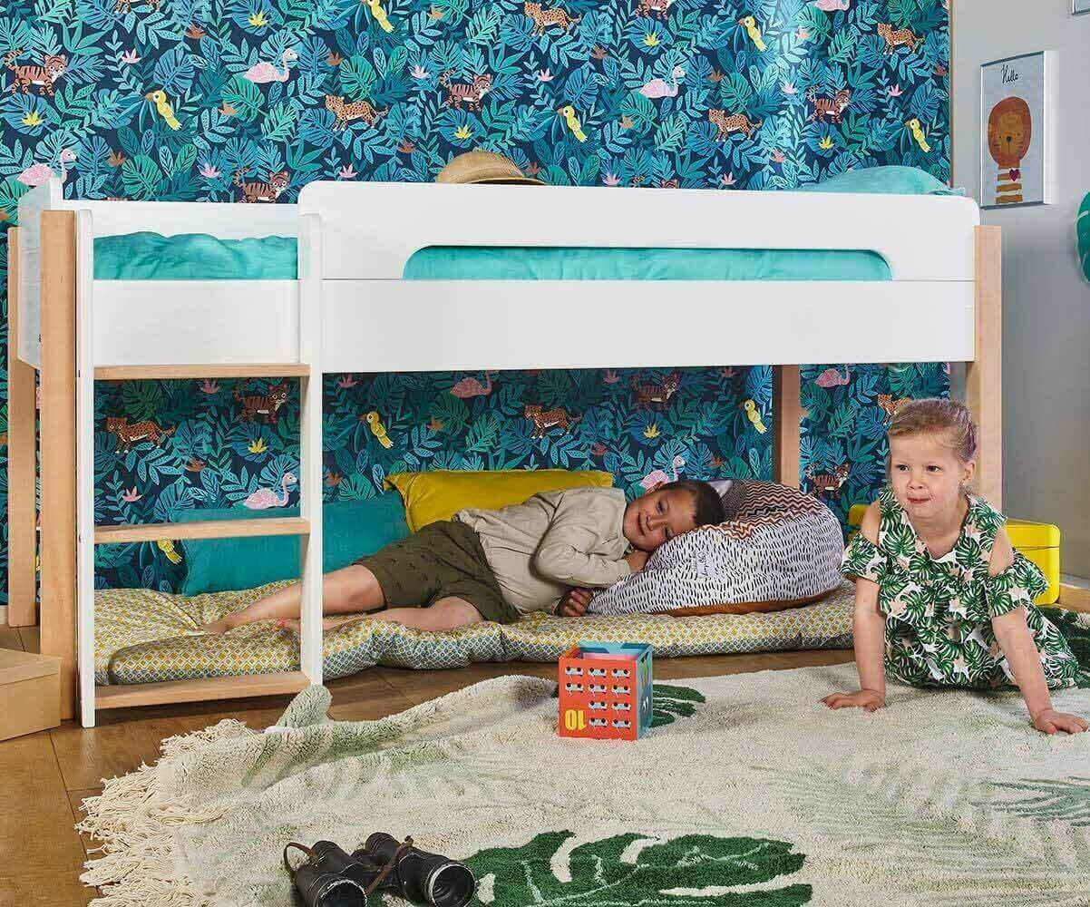 Lit mi-hauteur enfant Sweet Blanc et bois 90x190 cm