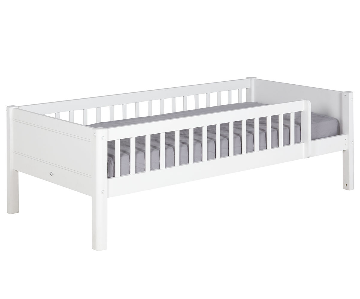 Lit enfant en bois massif blanc avec barrière de protection