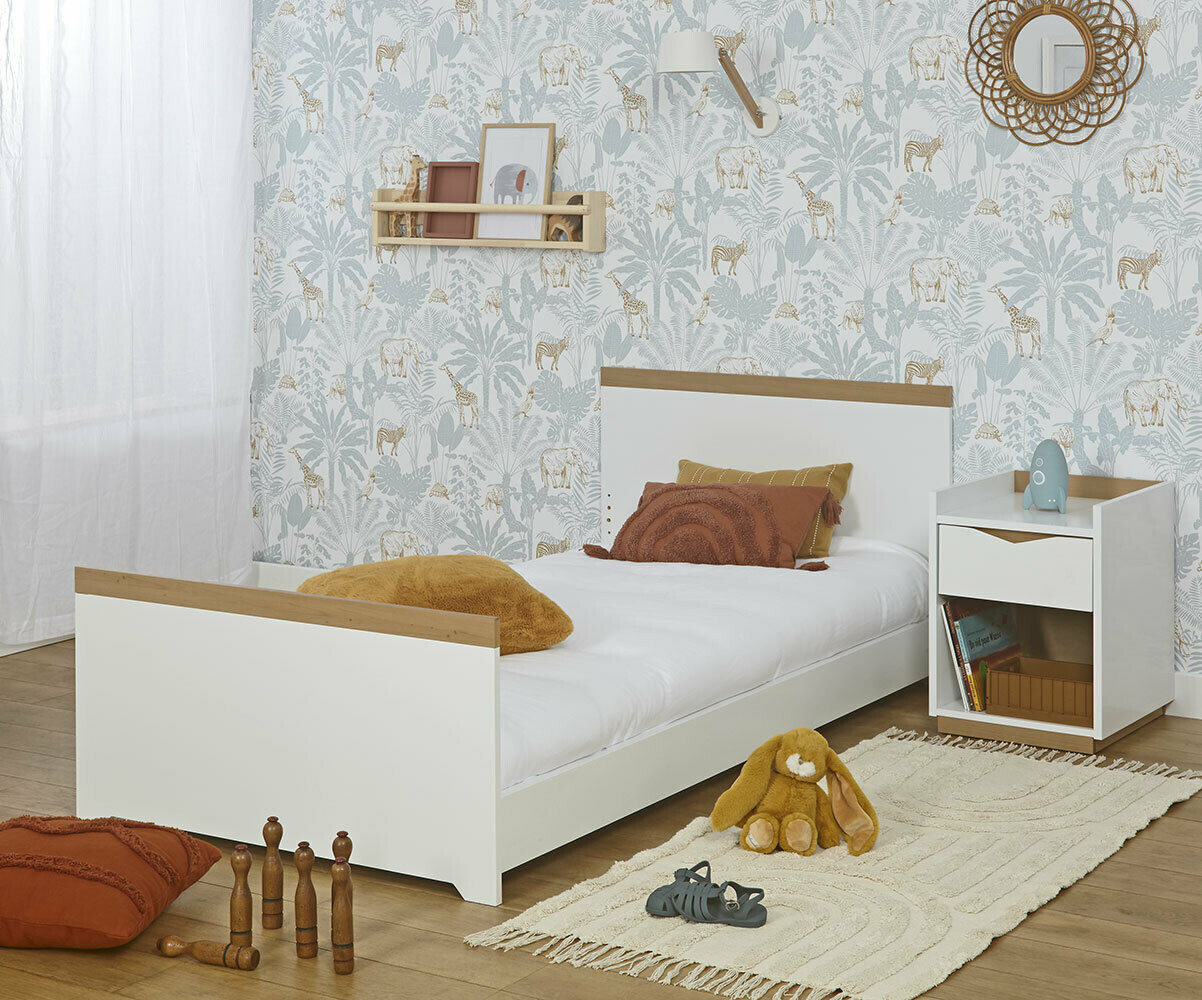 Lit enfant montessori avec sommier et matelas Jaipur Blanc et bois 90x190 cm/Opt:Matelas Airfresh 15 cm