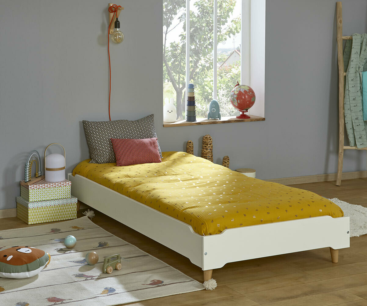 Lit enfant avec pieds et sommier Happy Blanc 90x190 cm