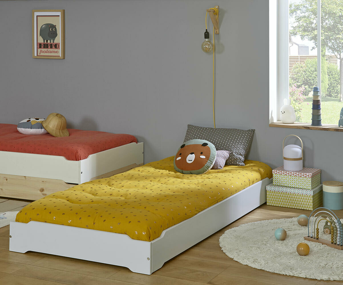 Lit enfant avec pieds et matelas Happy Gris clair 90x190 cm/Opt:Matelas Norway 13 cm