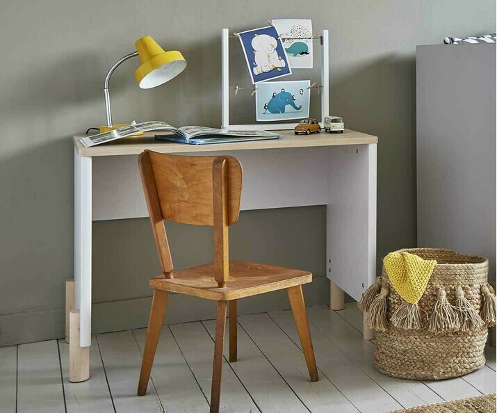 Bureau enfant 100x60x76 cm blanc et naturel - CURTIS