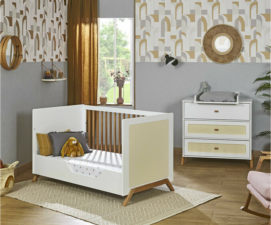 Mini Chambre Bébé Rêve Cannage, Blanche avec Lit à barreaux, Commode