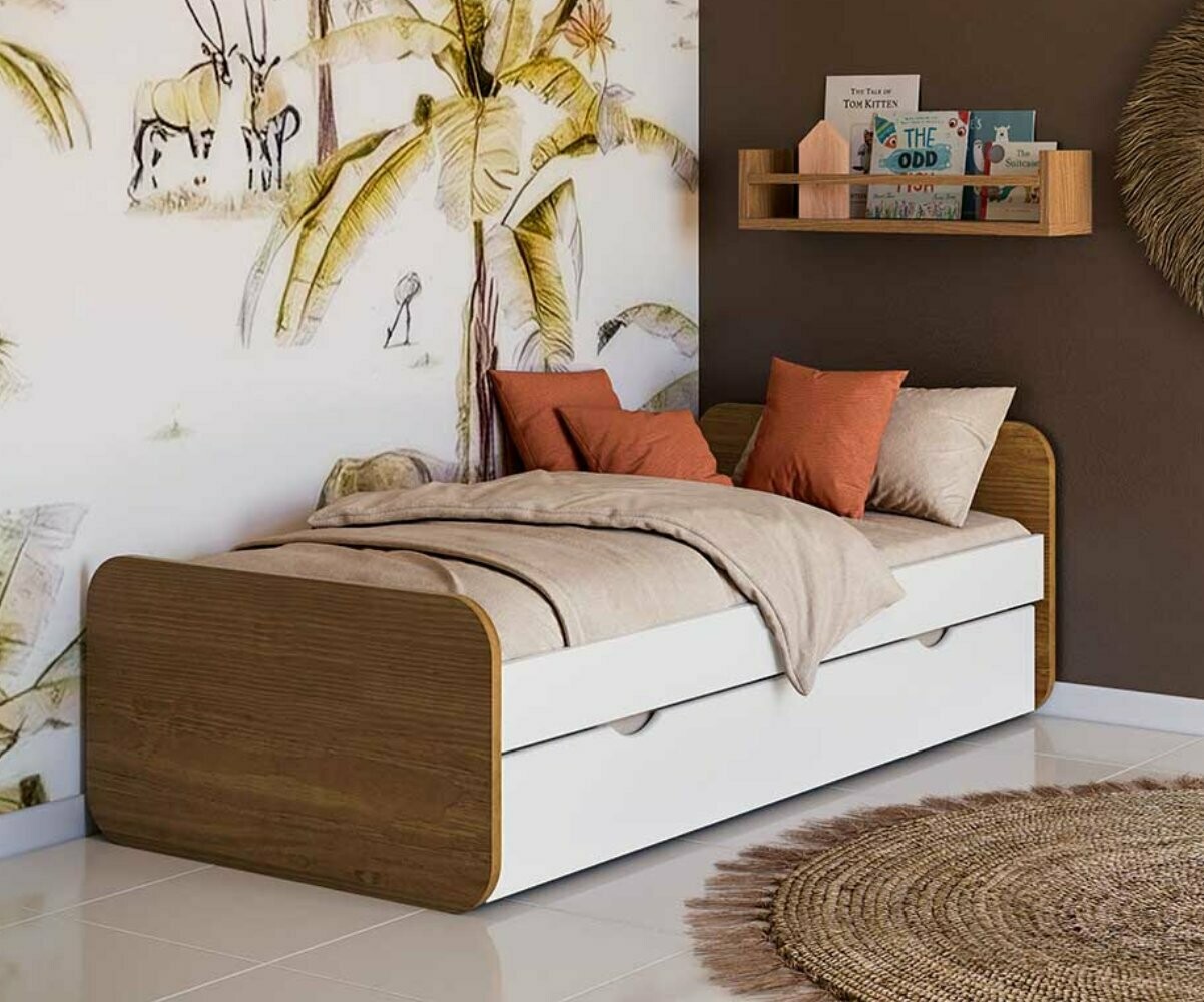 PROMO ! Lit ado avec sommier Lemon Blanc et noisette 90x190 cm