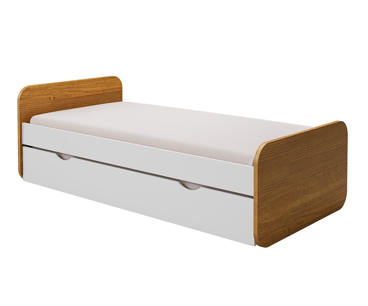 PROMO ! Lit adulte avec sommier Lemon Blanc et noisette 90x190 cm