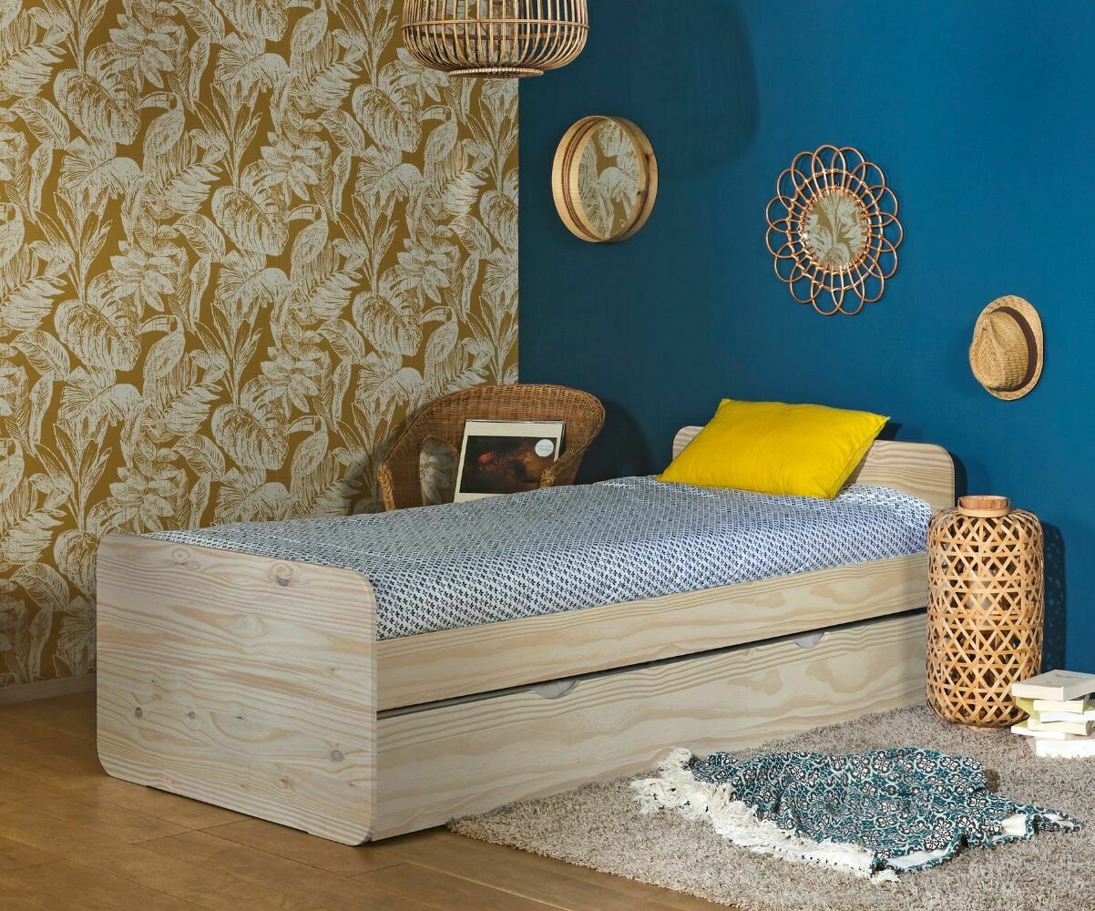 Lit ado avec sommier et matelas Lemon Bois naturel 90x190 cm/Opt:Matelas Norway 13 cm