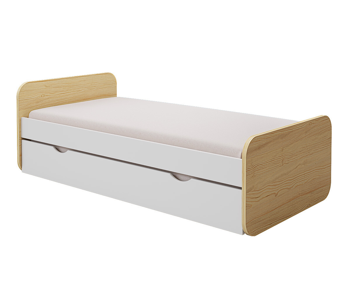 PROMO ! Lit adulte avec sommier et matelas Lemon Blanc et bois 90x200 cm/Opt:Matelas Airfresh 15 cm