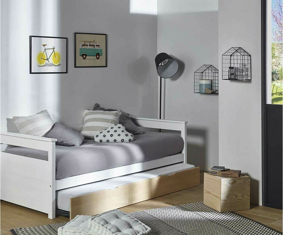Lit gigogne ado banquette Mélo blanc et brut