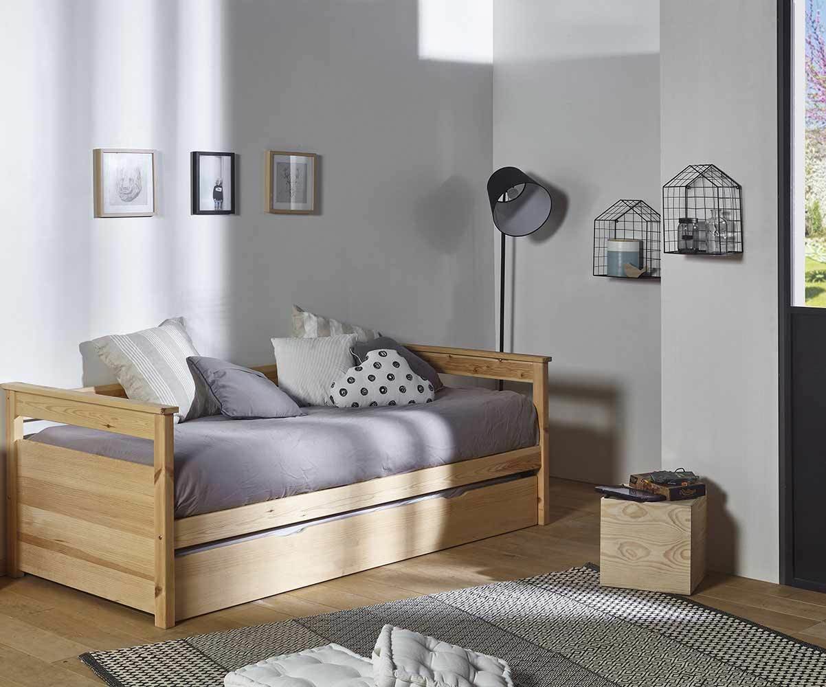 Lit gigogne banquette ado avec 2 matelas Mélo Bois naturel 80x190 cm/Opt:Matelas Norway 13 cm