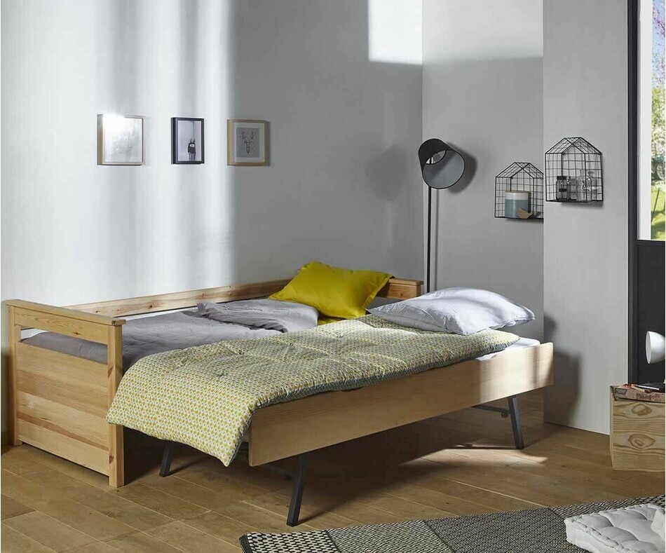 Lit Mélo gigogne banquette brut avec sommier gigogne et matelas