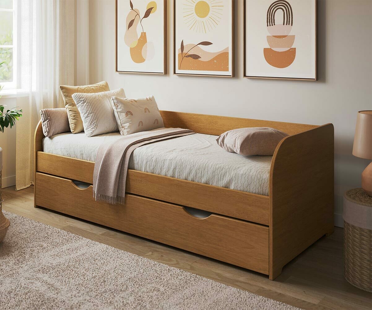 PROMO ! Lit gigogne banquette adulte avec 2 matelas Bali Noisette 80x200 cm/Opt:Matelas Airfresh 15 cm