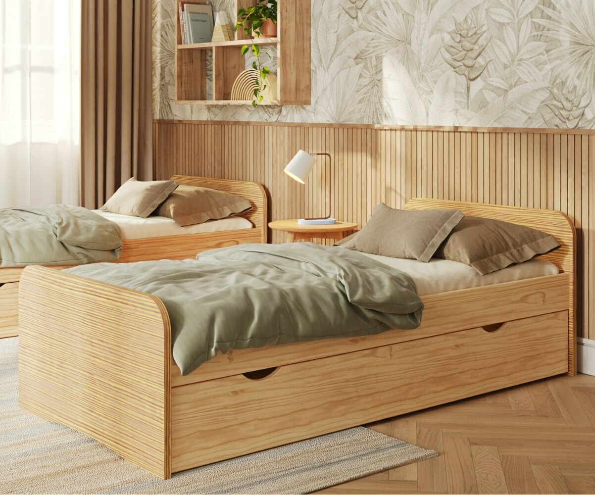 PROMO ! Lit gigogne ado Twist Bois naturel 90x200 cm
