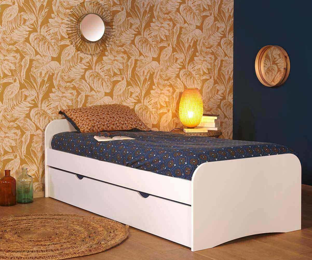 Lit gigogne adulte avec 2 matelas Twist Blanc 90x200 cm/Opt:Matelas Norway 13 cm