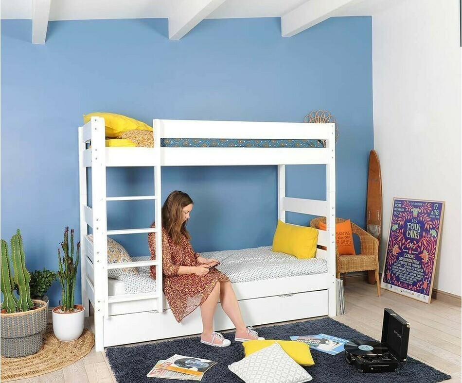 Lit superposé kids blanc avec sommier gigogne refermé