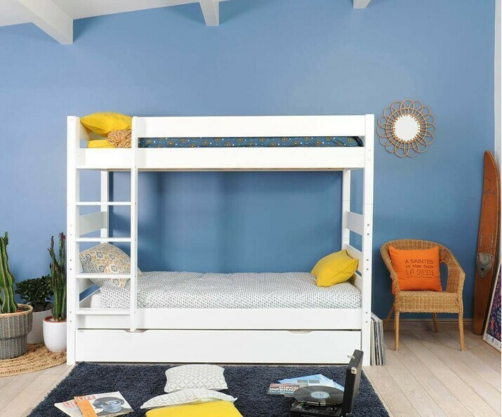 Lit superposé kids blanc avec sommier gigogne position haute