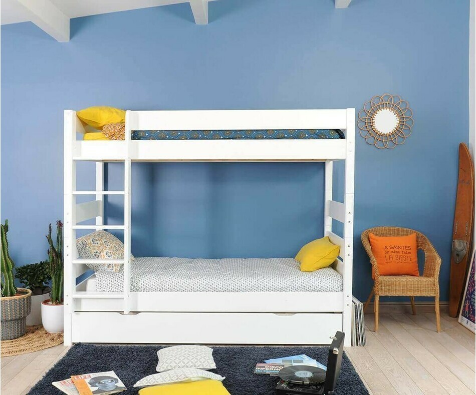 Lit superposé kids blanc avec sommier gigogne position haute