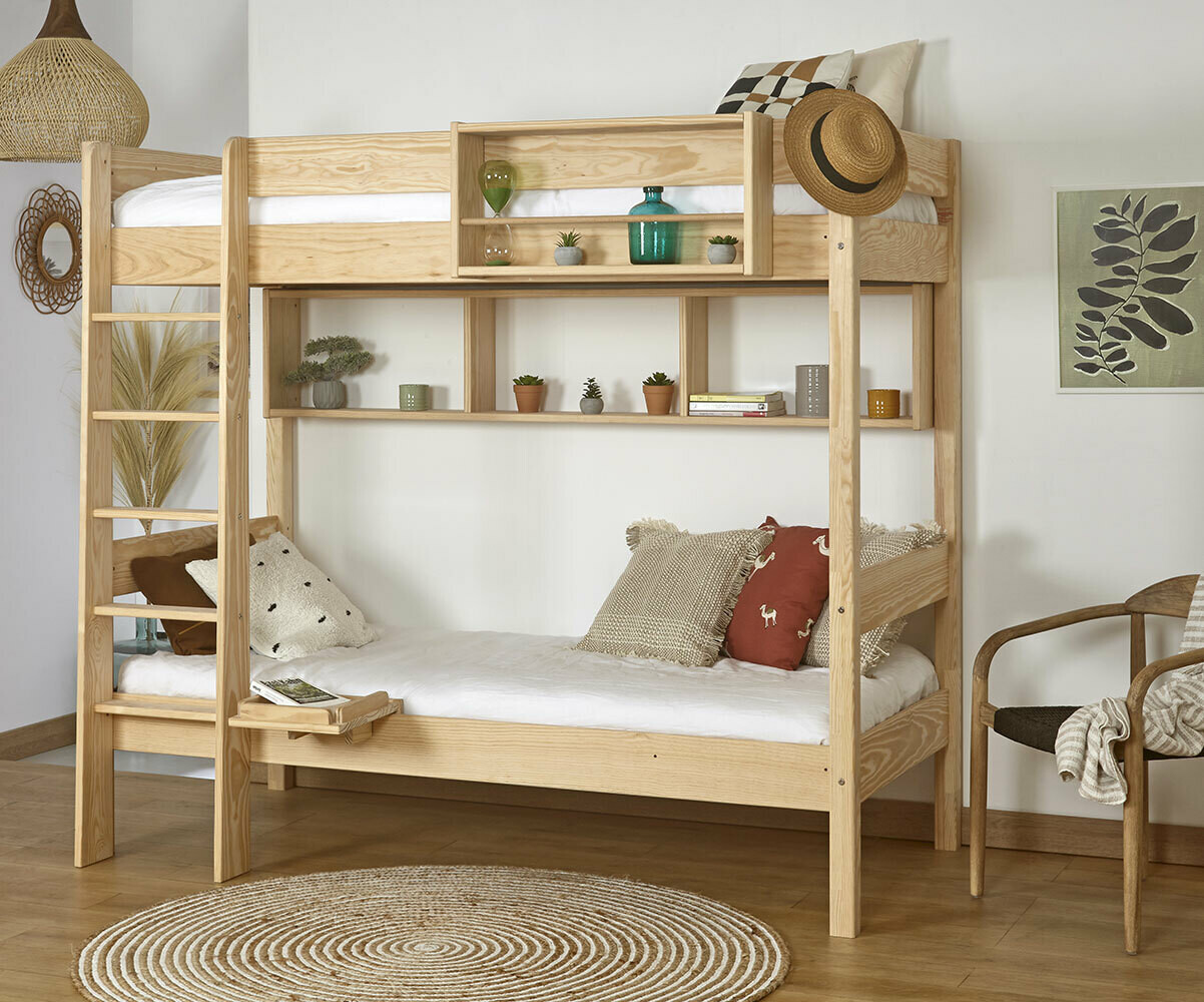 Lit superposé ado avec 2 matelas Clay Bois naturel 90x190 cm/Opt:Matelas Norway 13 cm