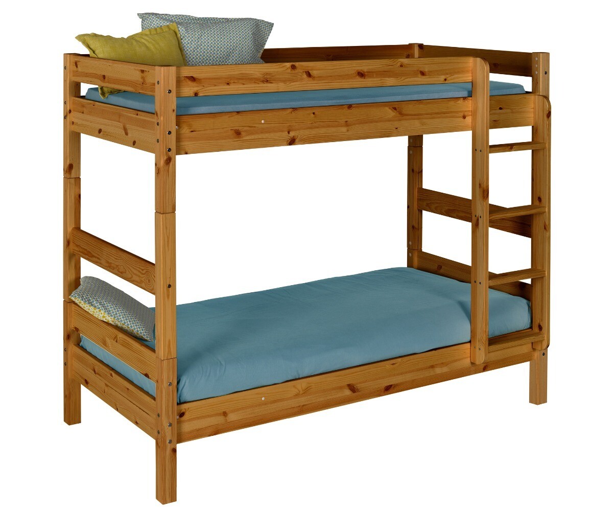 Lit superposé adulte avec 2 matelas Wood Ciré miel 90x190 cm