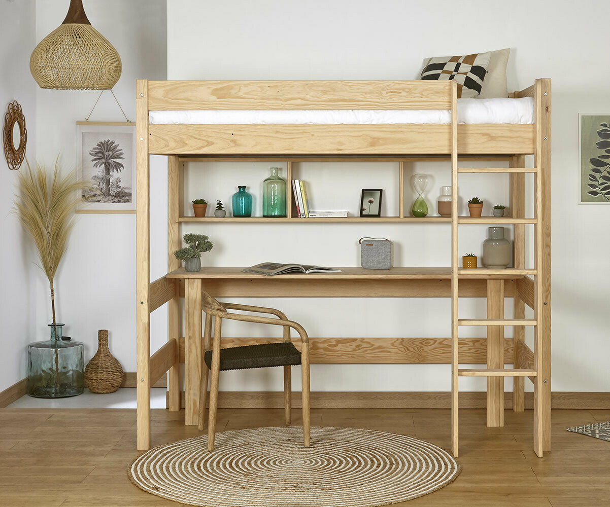Lit mezzanine adulte Clay Bois naturel 90x190 cm