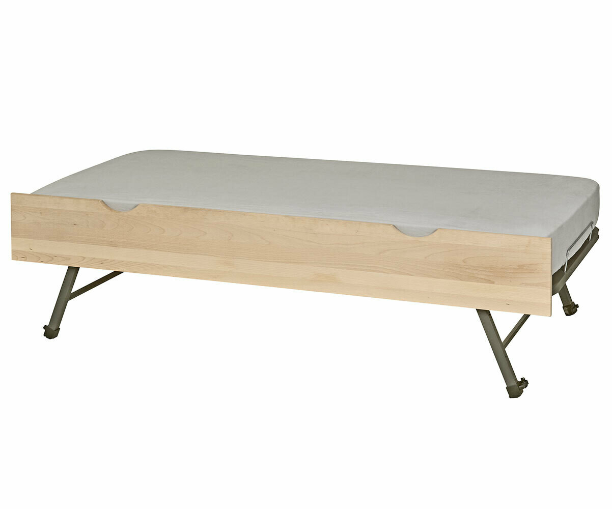 Sommier gigogne adulte avec façade en bois massif 2 passe mains Noisette 80x200 cm