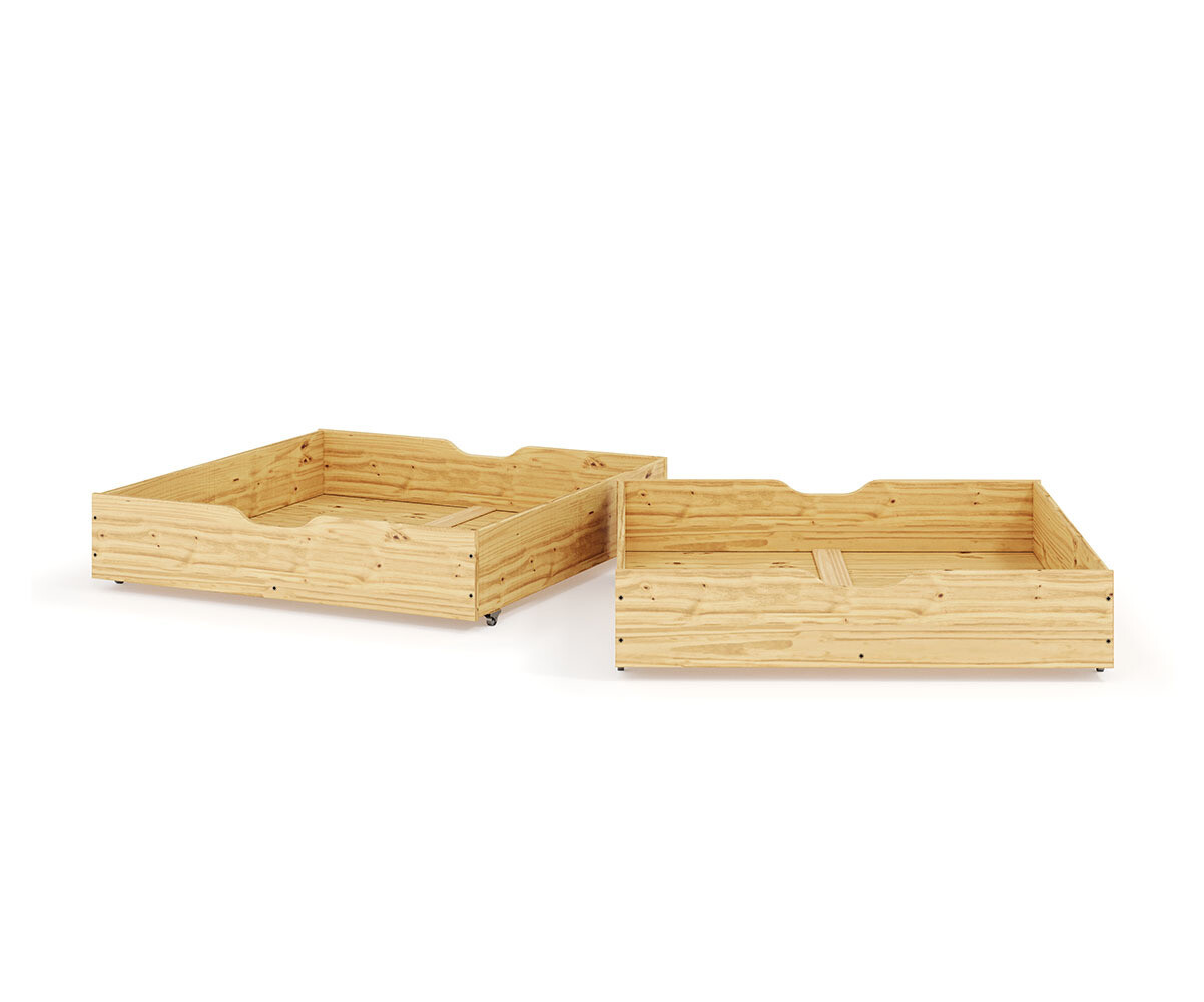 PROMO ! Lot de 2 tiroirs de rangement pour lit superposé ado Wood Bois naturel 80x190 cm