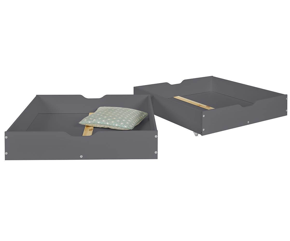 Lot de 2 tiroirs de rangement pour lit superposé ado Wood Gris anthracite 90x190 cm