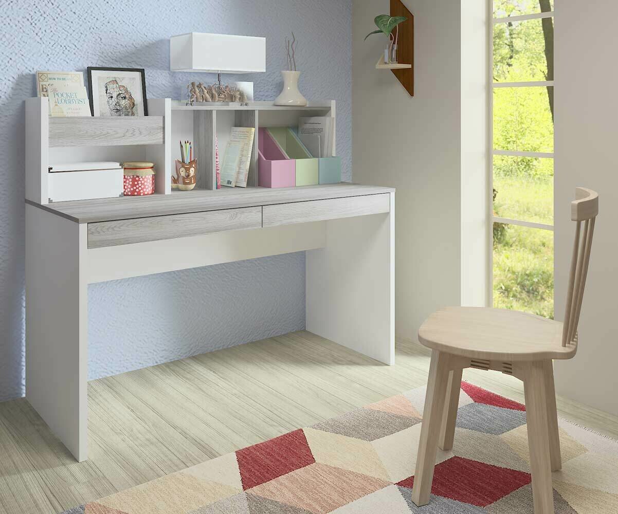 Ma chambre d'enfant bureau Ado avec rangements Iléo Blanc et bois