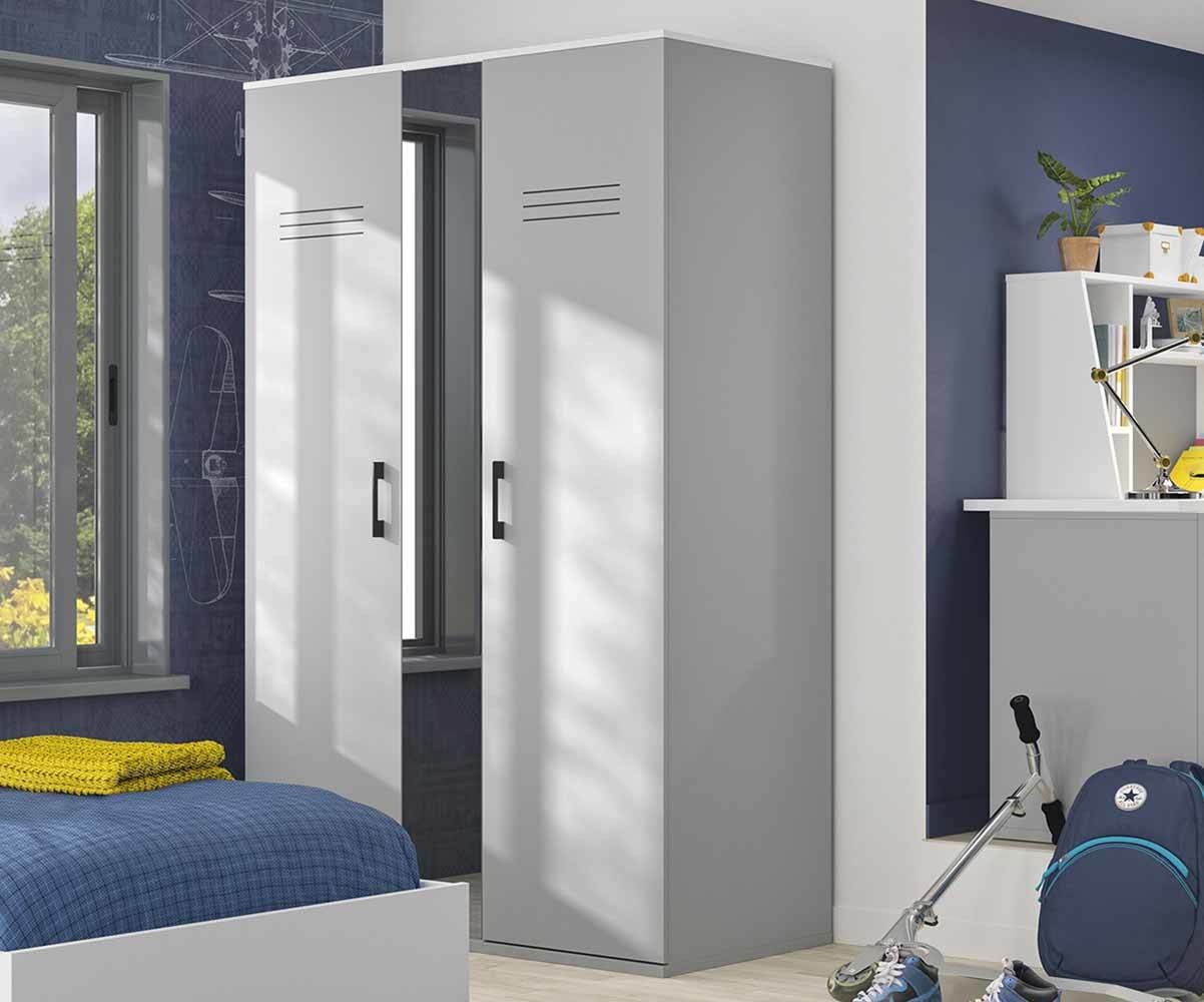 Armoire enfant Ezio Blanc et gris clair