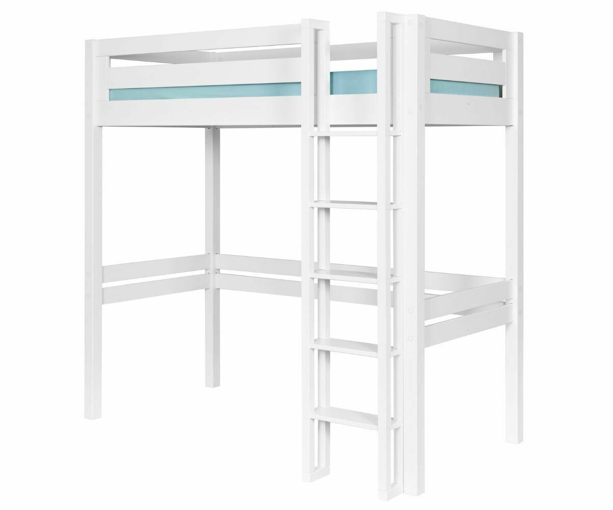 Lit mezzanine adulte avec matelas Cancun Blanc 90x190 cm/Opt:Echelle grand côté