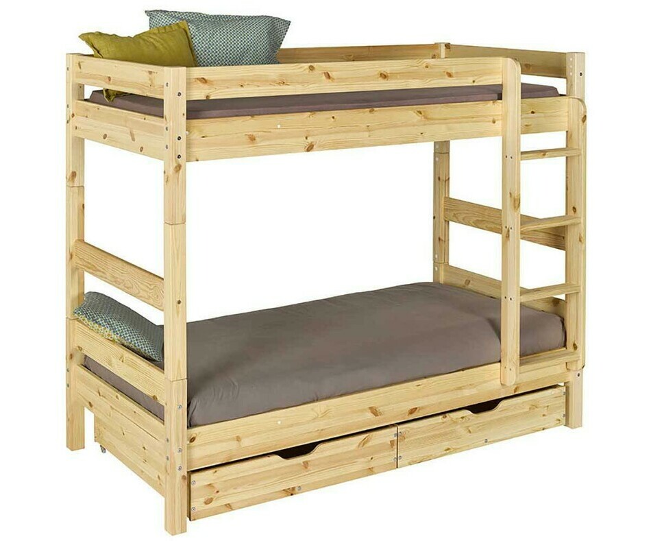 Lit Enfant Superposé Wood Brut à peindre tiroir inclus