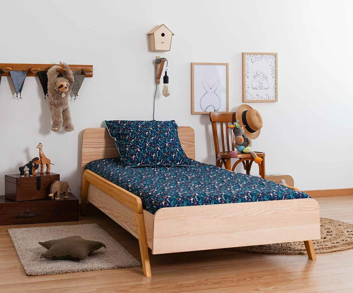 Lit enfant avec barrières sommier et matelas Ozzo Bois naturel 90x190 cm/Opt:Matelas Norway 13 cm