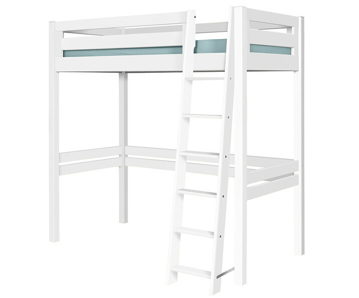 Lit mezzanine Fynn blanc avec échelle oblique grand côté