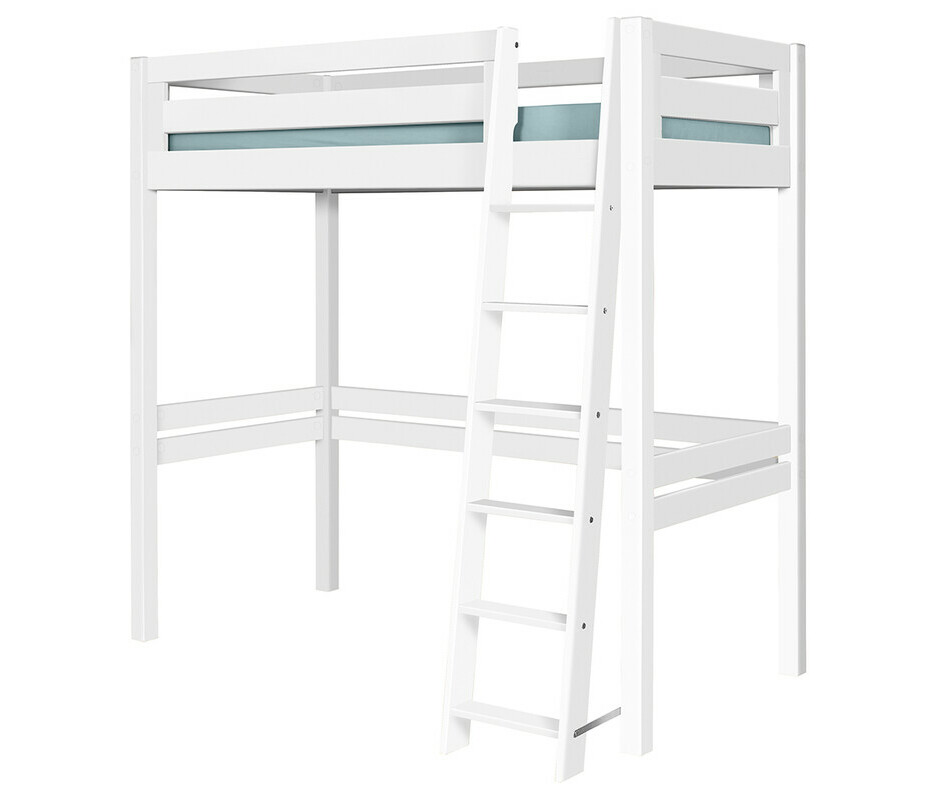 Lit mezzanine Fynn blanc avec échelle oblique grand côté